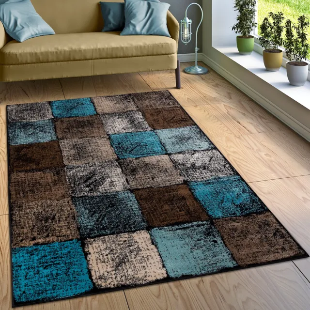 flycarpets Laagpolig Vloerkleed Metr - Geblokt - Bruin