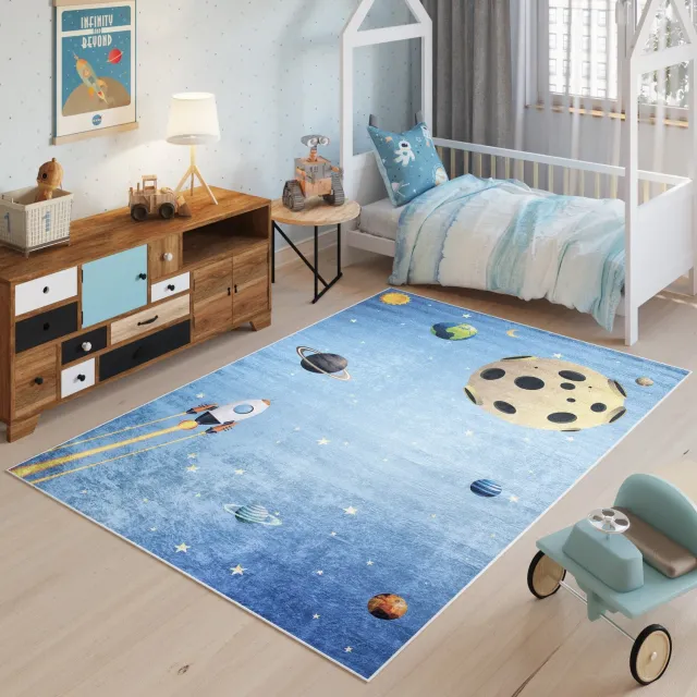 Tapiso Emma Vloerkleed Kinderkamer Jeugdtapijt Blauw Heelal Speelmat- 120x170 Blauw 5