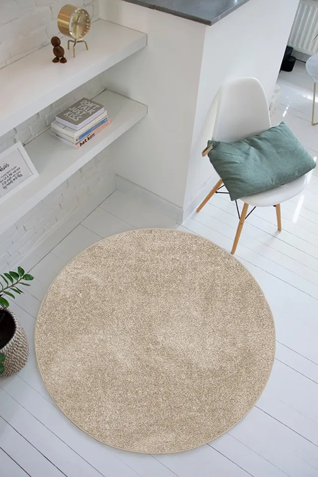 Carpet Studio Maine Vloerkleed Rond Ø 130cm - Laagpolig Tapijt Woonkamer - Tapijt Slaapkamer - Kleed Beige