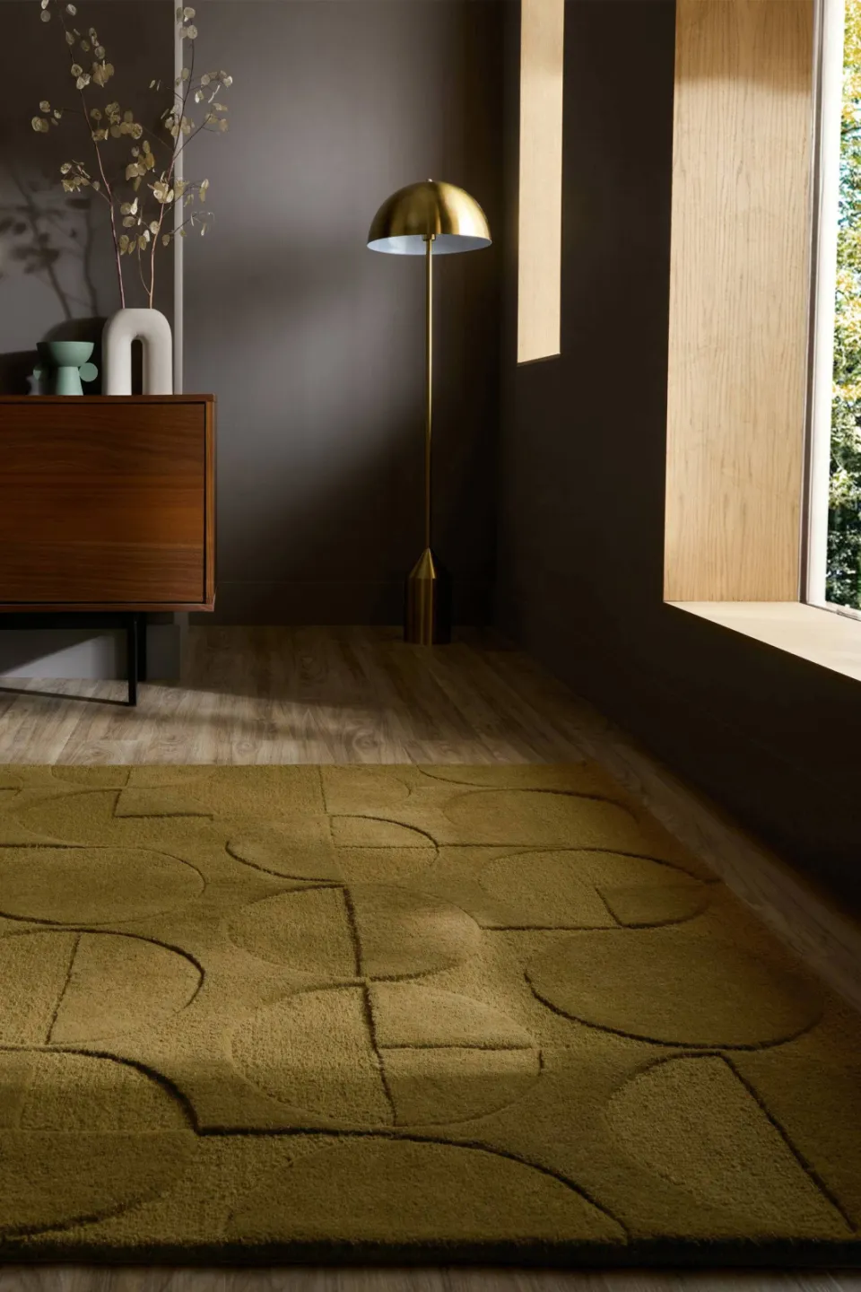 Flair Rugs Gigi Wool Geometric vloerkleed olijfgroen, foto 2