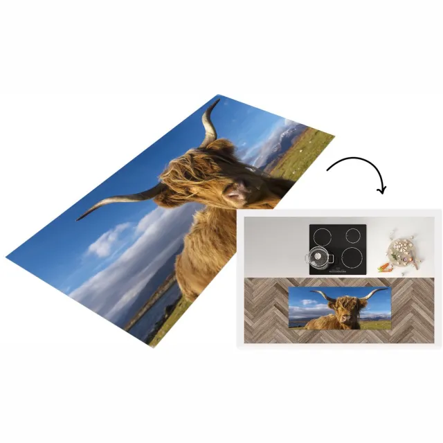 KitchenYeah Keukenloper - Loper keuken - Schotse Hooglander - Dieren - Gras - Keukenloper vinyl Multicolor