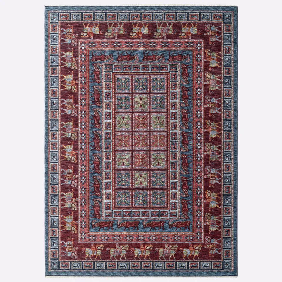 rond vloerkleed rood met blauw blauw/rood