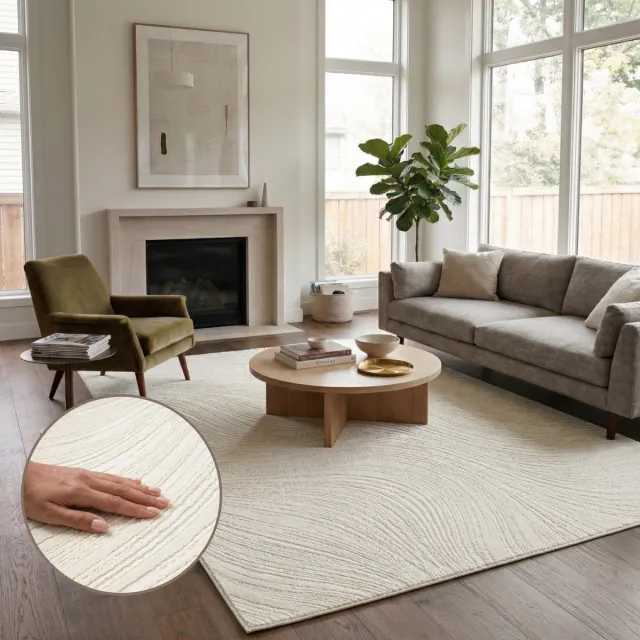 OZ HOME Elyse Wave Vloerkleed Crème – Organisch Reliëf & Zachte Golfstructuur – 200x290 cm – Laagpolig 10 mm – Duurzaam & Comfortabel - Exclusief Premium Tapijt