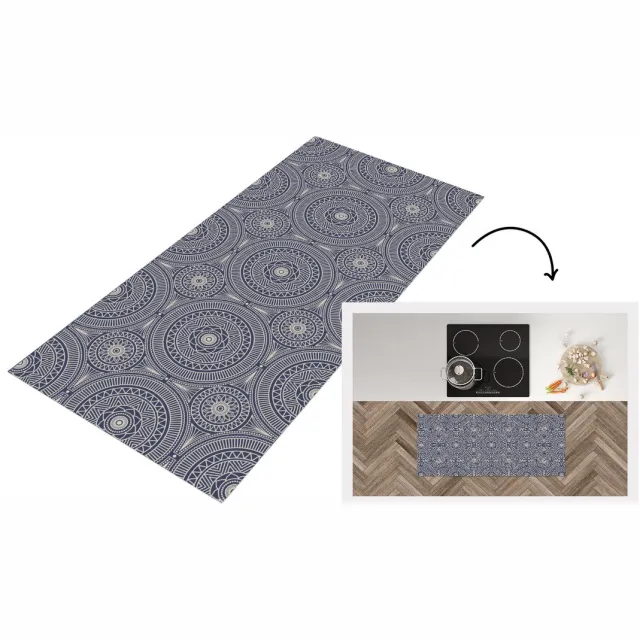 KitchenYeah Keukenloper - Keukenmat vinyl Mandala - Blauw - Patroon - Abstract - Keukenmatten loper - Keuken vloerkleed tapijt Mandala - Abstract