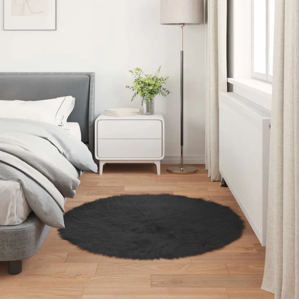 vidaXL Tapijt van imitatie TAFALLA Zwart Ø 80 cm Polyester, foto 3