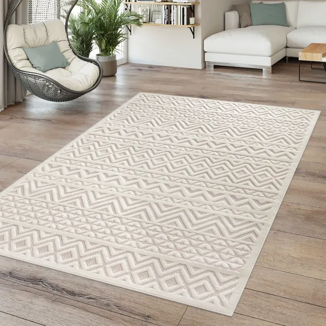 TT Home Binnen- en buitentapijt Eetkamer Weerbestendig Balkon Effen kleuren 3D Boho Scandi Design 200 x 280 cm Rechthoek 200 x 280 cm Rechthoek beige