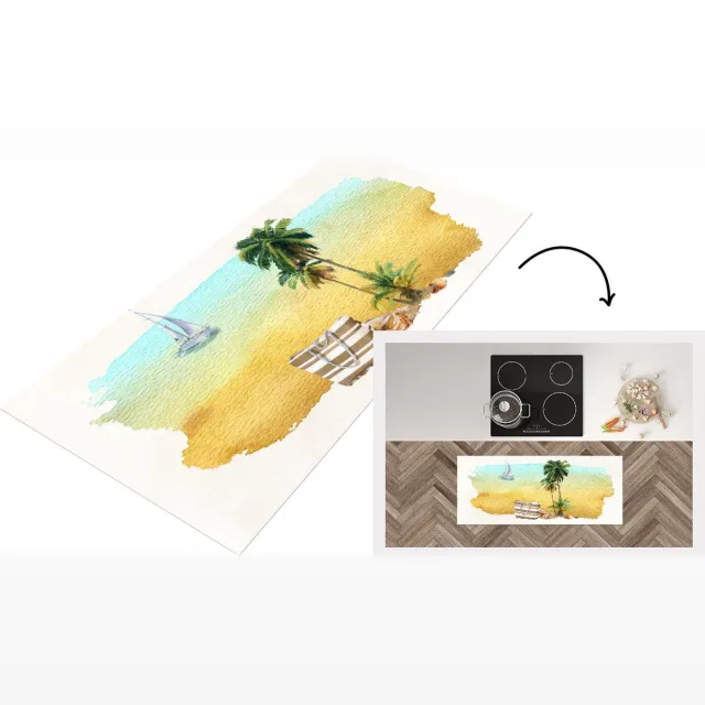 KitchenYeah Keukenloper - Loper keuken - Strand - Boot - Tas - Palmboom - 120x50 cm - Keukenloper vinyl Multicolor
