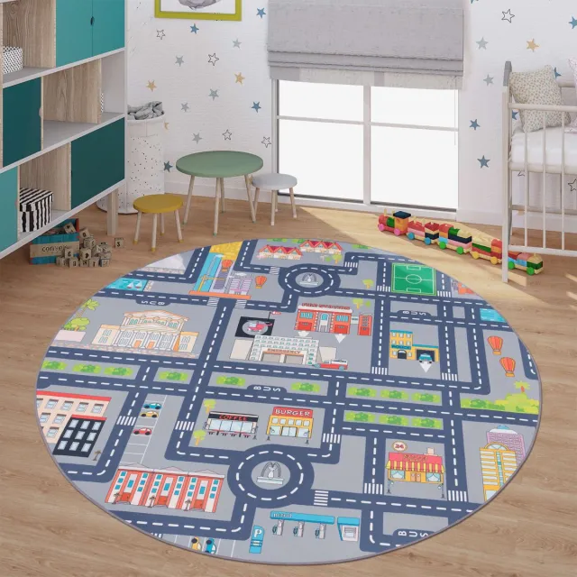 TT Home Kinderkamertapijt tapijt jongen meisje kinderkamertapijt baby antislip straat 200 x 200 cm Rechthoek 200 x 200 cm Rechthoek grijs