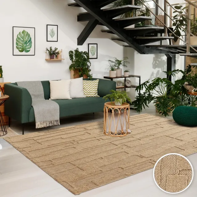 TT Home Binnen- en buitentapijt weerbestendig balkon boho abstracte stijl hoog-laag effect 200 x 280 cm Rechthoek 200 x 280 cm Rechthoek beige