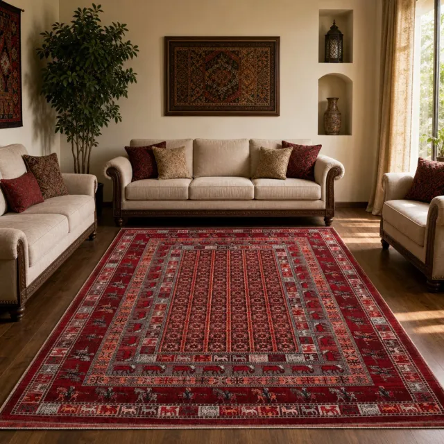 Muratap Artline Oosters Vintage Vloerkleed Taj Rood Wollook- 240x340 CM