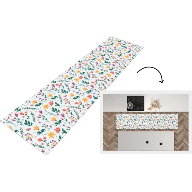 KitchenYeah Keukenloper - Loper keuken - Patronen - Bloemen - Bladeren - Keukenloper vinyl Multicolor