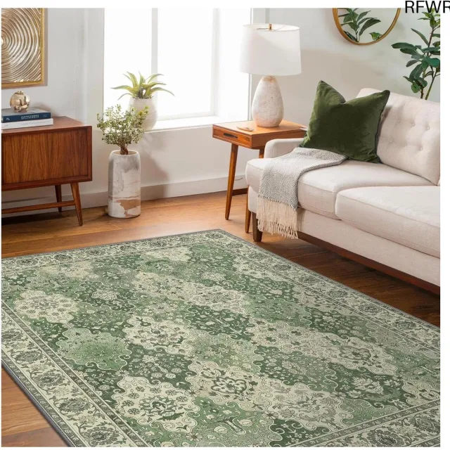 RFWR Wasbaar Antislip Vintage Vloerkleed 160x230cm - Bohemian Tapijt voor Woonkamer, Slaapkamer en Keuken Mozaïek Groen