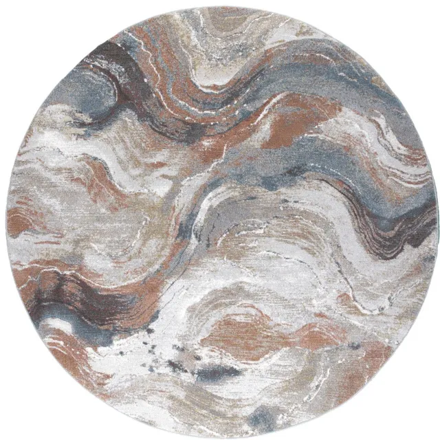Studio Clarice Rond abstract vloerkleed - Xavier Wave Blauw/Rood - Ø 240cm