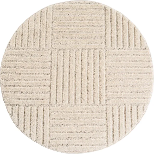 Muratap Japandi Art Kubic - Rond Scandinavisch Vloerkleed - Laagpolig Effen - Creme Wit- 200 CM Ø