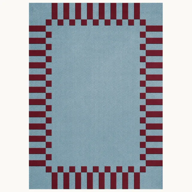 Layered Handgeweven hoogpolig wollen vloerkleed Tekla Frame Blauw