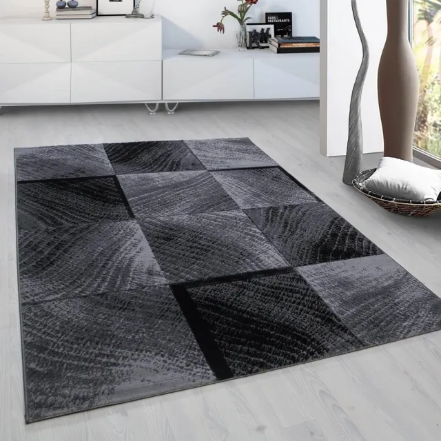 Ayyildiz / Carpetwinkel.nl Laagpolig vloerkleed, geruit patroon, zwart, woonkamerkleed, jute achterkant, afmeting: 80 x 300 cm