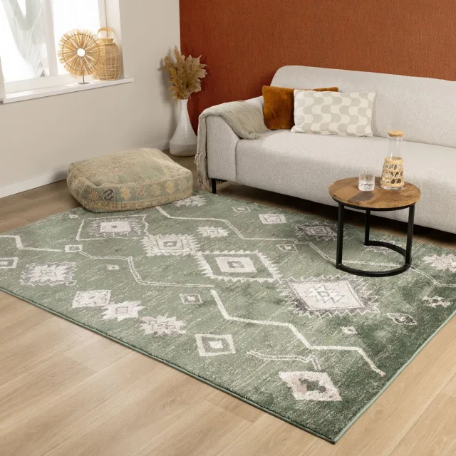 Fraai Berber vloerkleed - Blend Aztec Groen - 80x150 cm