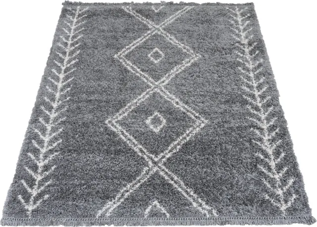 Veer Carpets Vloerkleed New Rabat Grey 200 x 280 cm - Berber Design Vloerkleed met Franjes – Modern / Bohemian Interieur Grijs