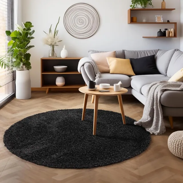 Muratap Basic Rond Shaggy vloerkleed Antraciet Hoogpolig- 200 CM Ø