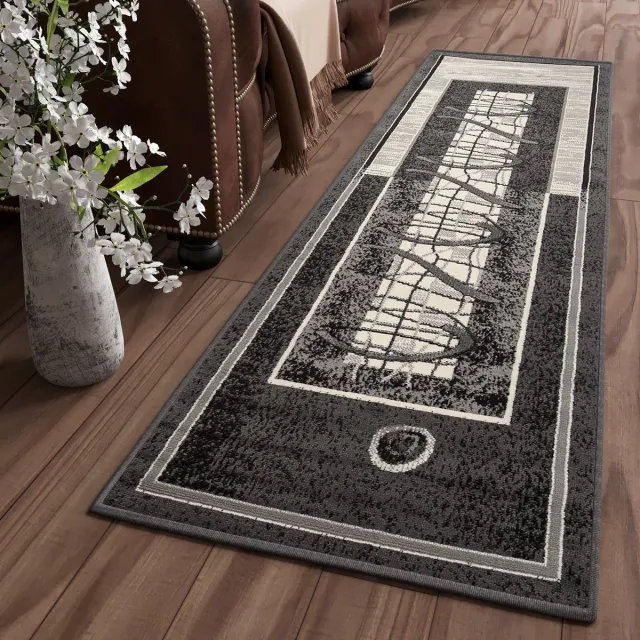 Tapiso Dream Tapijt Loper Woonkamer Slaapkamer Donkegrijs Creme Modern Kader Interieur Duurzaam Design Woonsfeer Hoogwaardig Donkergrijs Creme