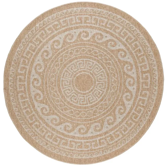 Dutch XXL Rond Buitenkleed | Comilla | Etnisch | Beige | 200x200 cm | Buitentapijt | Tuintapijt