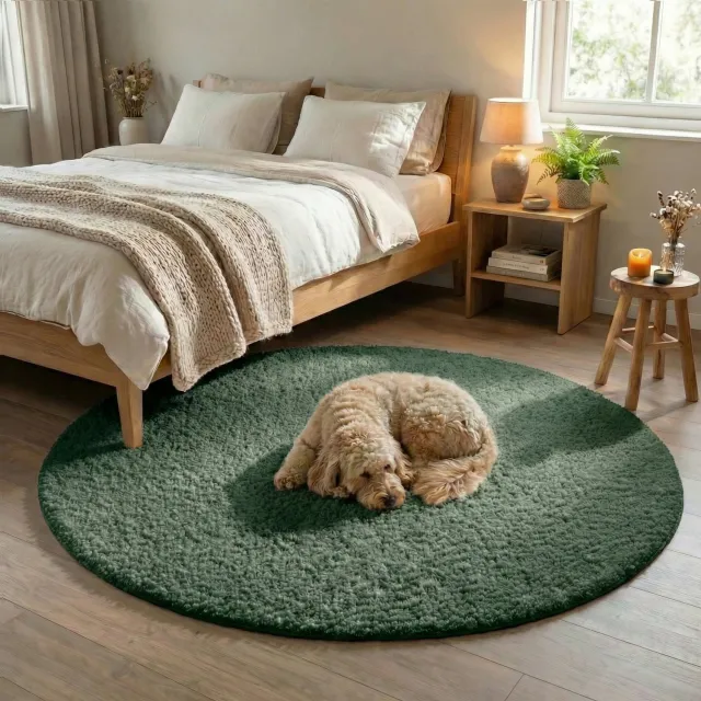 NATURL. Rond fluffy vloerkleed - Bobby Groen - Ø 200cm