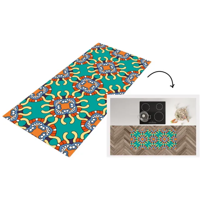 KitchenYeah Keukenloper - Loper keuken - Patronen - Abstract - Groen - Keukenloper vinyl Multicolor