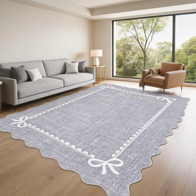 Danky Vloerkleed 200x290 cm Grijs - Met Geschulpte Rand - Machinewasbaar en Laagpolig - Met Antislip TPR Onderkant