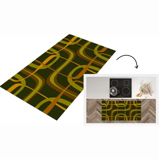 KitchenYeah Keukenloper 120x60 cm - Keukenmat vinyl Jaren 70 - Retro - Groen - Keukenmatten loper - Keuken vloerkleed tapijt