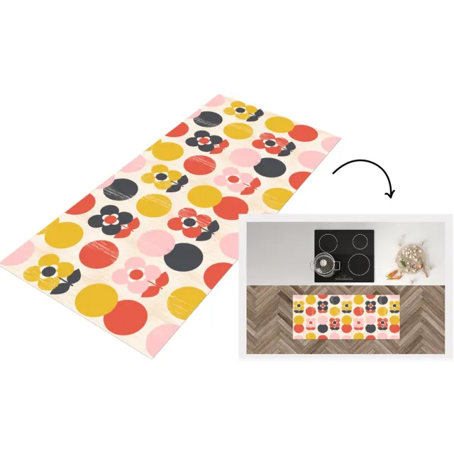 KitchenYeah Keukenloper 120x50 cm - Keukenmat vinyl Retro - Design - Bloemen - Pastel - Keukenmatten loper - Keuken vloerkleed tapijt