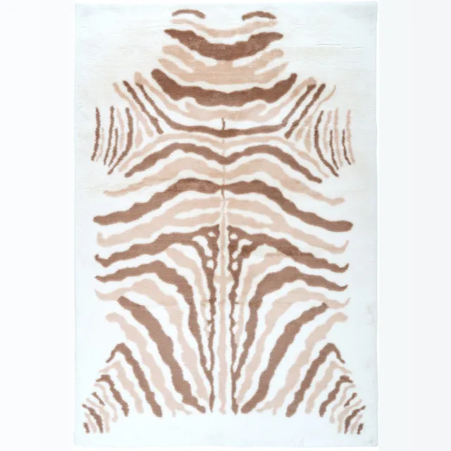Padiro knus hoogpolig vloerkleed 120 x 160 cm - crème / offwhite - karaktervolle zebraprint - voor vloerverwarming - van polyester en katoen beige