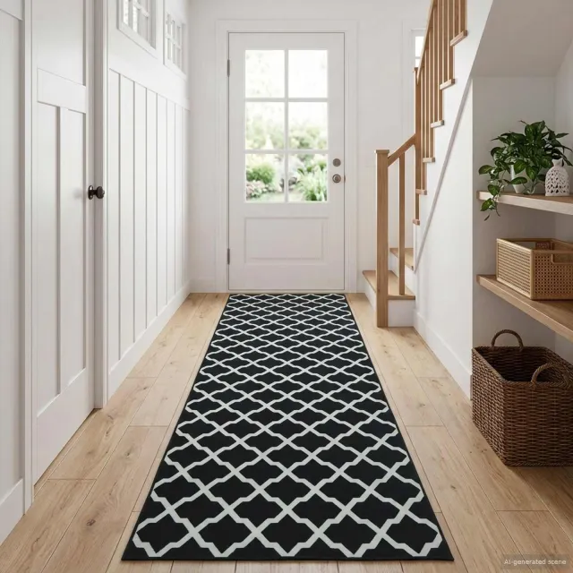 vidaXL Vloerkleedloper LESAKA Zwart en wit 80 x 200 cm Diamantvelours, foto 2