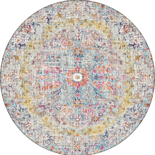 Surya Lou rond vloerkleed vintage oosters eendblauw