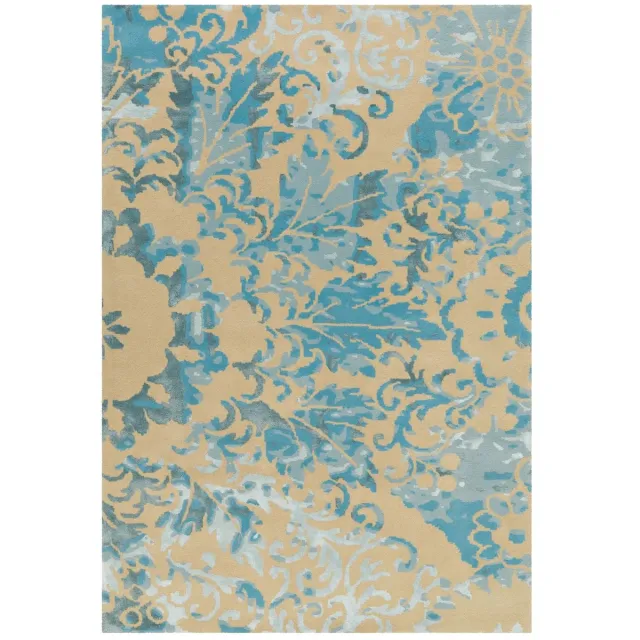 Dutch XXL Wollen Vloerkleed | Tapijt | Satin | Ornamenteel | Crème/Turquoise Crème / Turquoise
