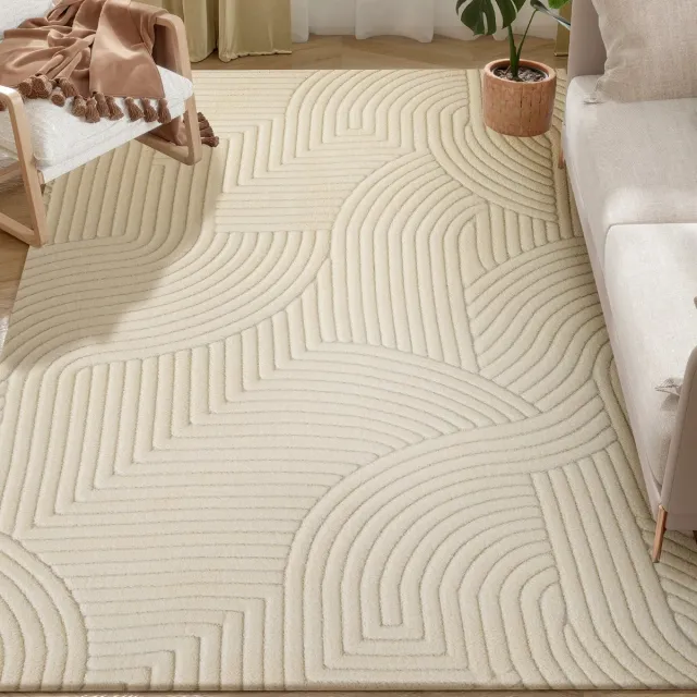 Novyro Living vloerkleed - tapijt - kortpollig - cremekleur - antislip - woonkamer - 160 x 120 cm - slijtvaste jacquardstof wit