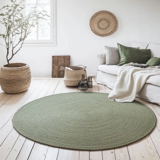MrCarpet Rond jute vloerkleed groen 150cm Mrcarpet