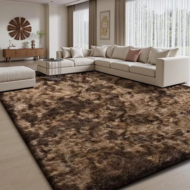 S-S Hoogpolig Vloerkleed 240x340 cm - Tie Dye Bruin Tapijt - Extra Groot Pluizig Shaggy Carpet - Wasbaar Antislip Vloerkleed Voor Woonkamer Slaapkamer En Kinderkamer - Modern Zacht Design