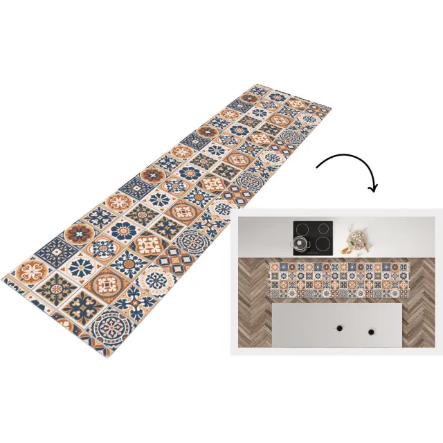 KitchenYeah Keukenloper - Loper keuken - Tegels - Patronen - Middellandse Zee - 200x50 cm - Keukenloper vinyl Multicolor