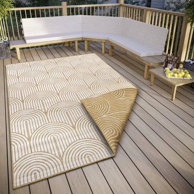 flycarpets Laagpolig Binnen & Buitenkleed Omkeerbaar vloerkleed - Pangli - Oker - 160x230 cm