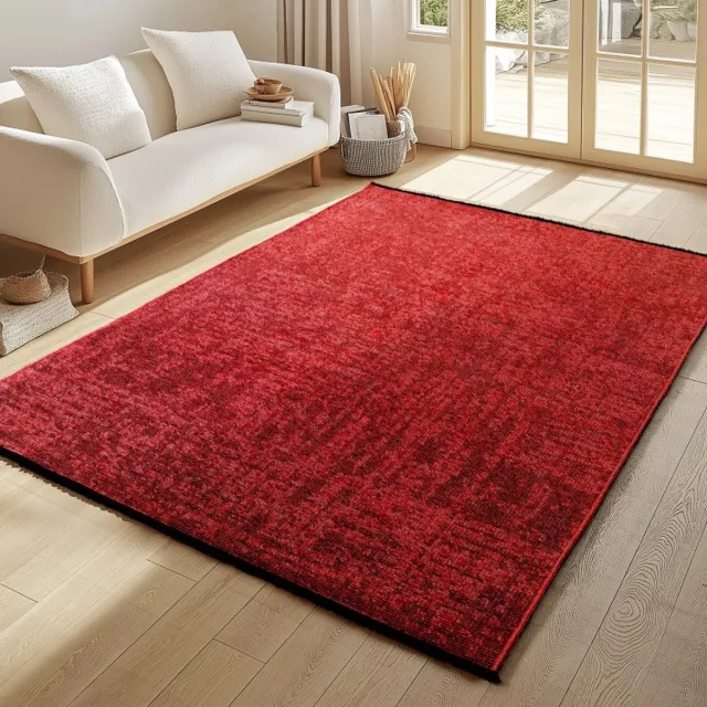TapisTrend Designer tapijt Rood Binnenkleed met marmerpatroon, gemaakt van katoenen chenille, modern design, comfortabel en wasbaar