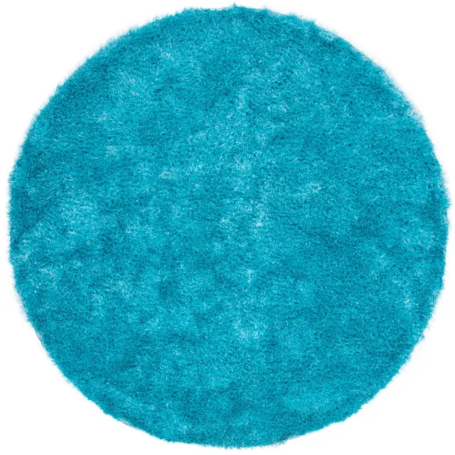 Padiro rond pluizig hoogpolig shaggy vloerkleed - turquoise - modern effen ontwerp - met een zachte uitstraling - voor vloerverwarming - van polyester en katoen blauw