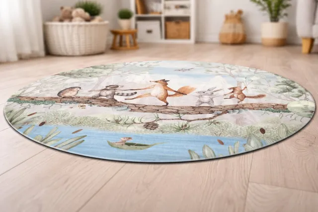 Kids-ware Lifestyle Vinyl Vloermat - Forest Adventure - speelzeil kinderkamer - rond vloerzeil - rond vloervinyl - kinderkamer vinyl - 120 cm Diverse kleuren
