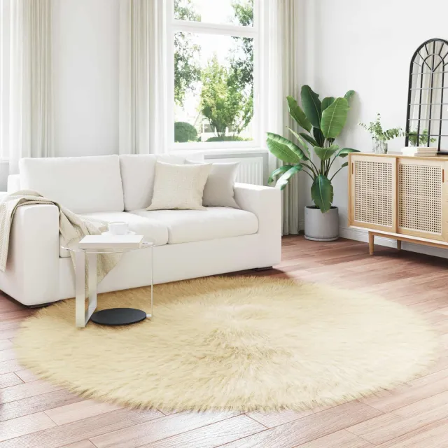 vidaXL Tapijt van imitatie TAFALLA Crèmekleurig Ø 200 cm Polyester, foto 2
