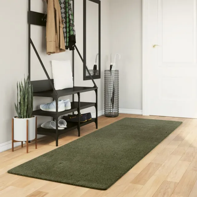 vidaXL Rug HUARTE Green 80 x 250 cm 100% Polyester Plat Groen