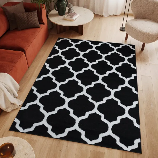 Tapiso Luxury Vloerkleed Zwart Wit Woonkamer Slaapkamer Tapijt Antraciet