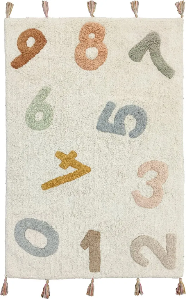 Mats & Joy Vloerkleed Kinderkamer met Cijfers 80x120cm - Katoen - Wasbaar - Zacht Kindertapijt - Kinderkamer en Babykamer Tapijt - Cotton Collection Beige