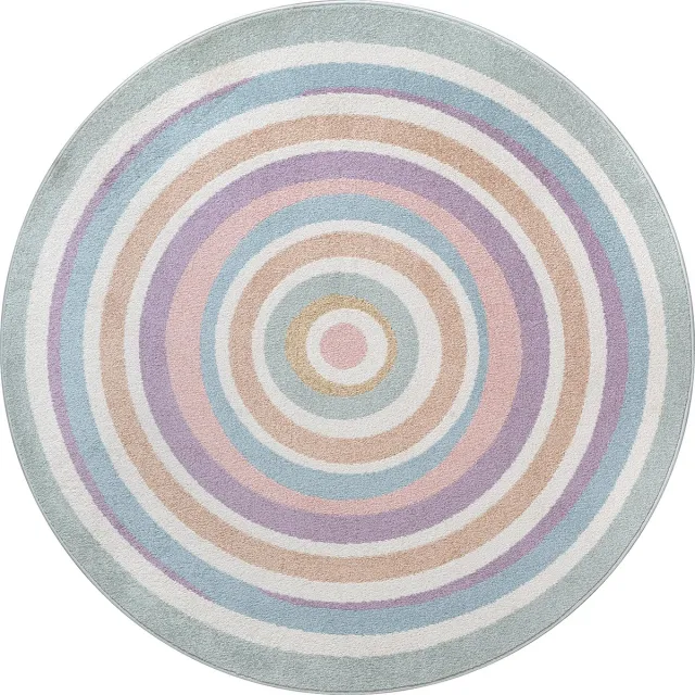 the carpet Beat Kids – Rond kindertapijt met regenboogringen – kleurrijk & zacht, multicolor regenboogringen op crème achtergrond – 120 cm rond