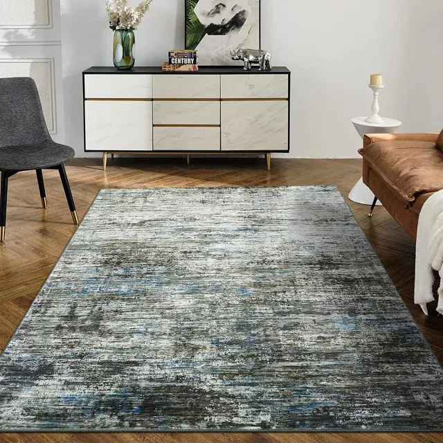 Triumpunpre Vloerkleed Abstract Blauwgrijs 160x230 cm Fluweel Pearl Velvet TPR Opvouwbaar