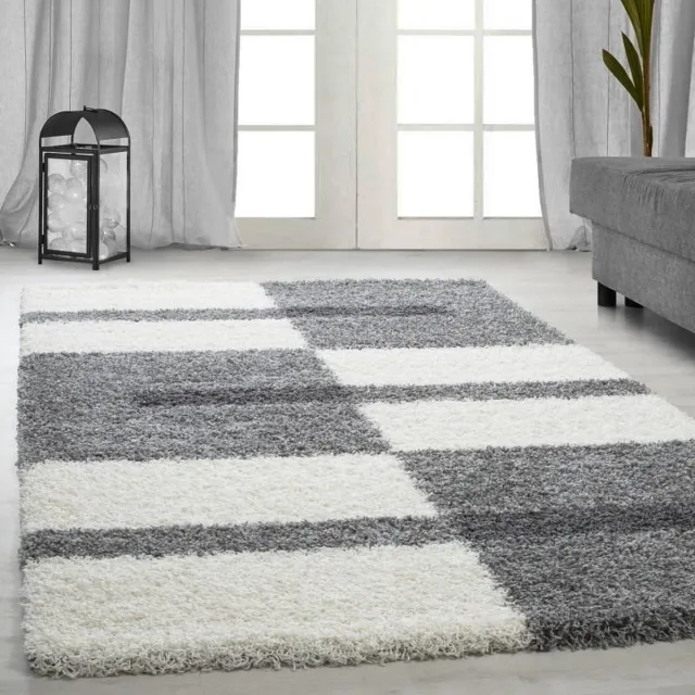 Adana Carpets Hoogpolig vloerkleed met ruitpatroon, lichtgrijs, geschikt voor de woonkamer, met jute achterkant, afmeting: 60 x 110 cm