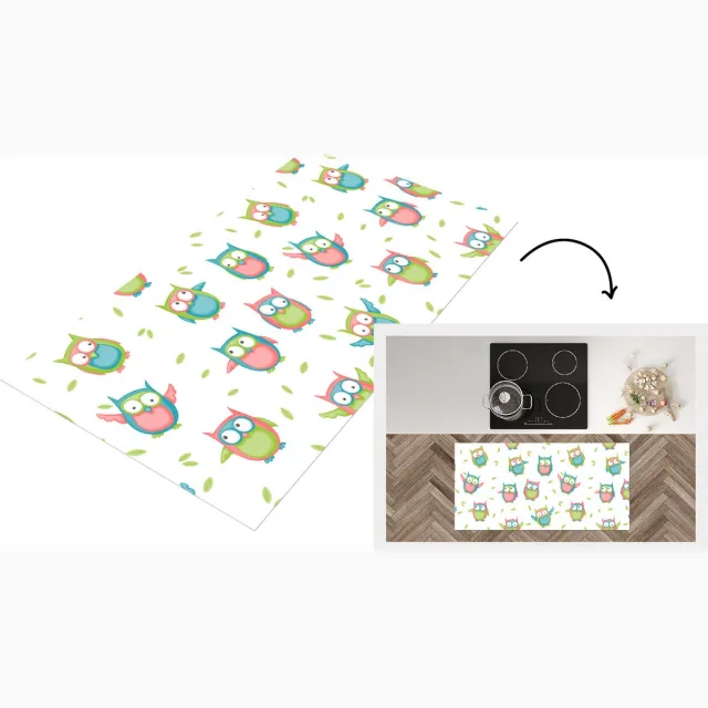 KitchenYeah Keukenloper - Loper keuken - Uilen - Patronen - Kinderen - 120x60 cm - Keukenloper vinyl Multicolor